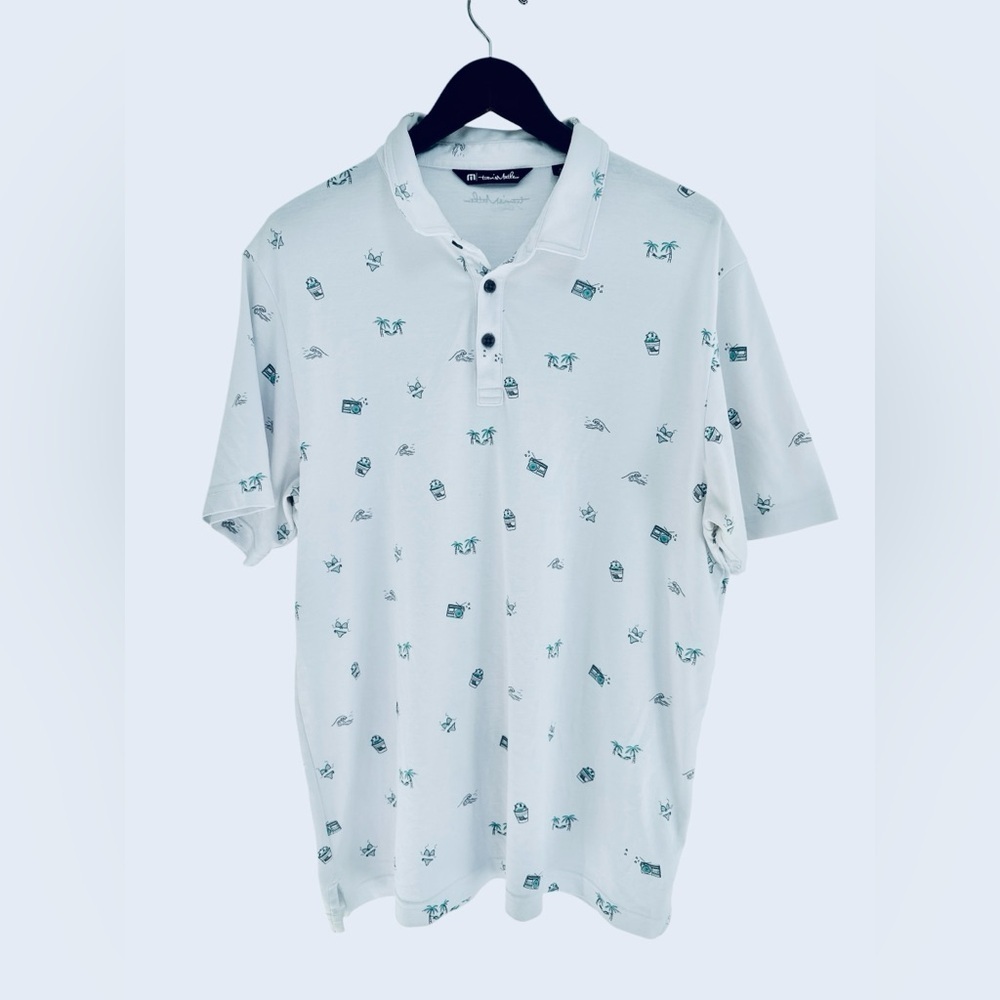 Travis Mathew Golf Polo Beach Theme White with Green Size XL